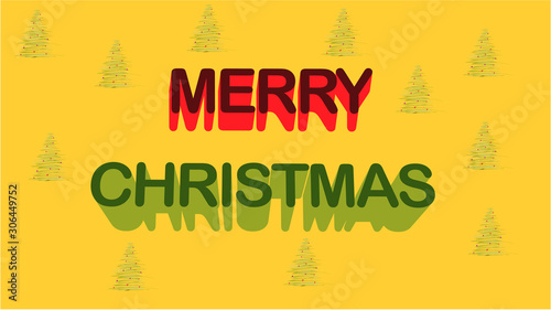 Merry christmas 3D words with trees on background