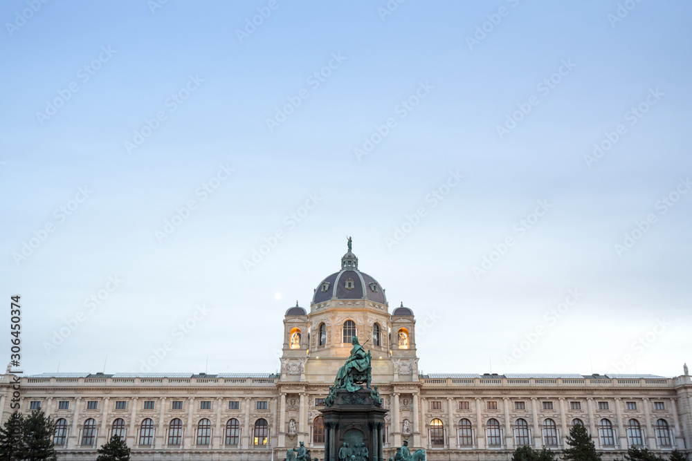 Empress Maria Theresia statue, built in the 19th century, on Maria Theresien Platz, facing the Art Museum Kunsthistorisches Museum Wien in Vienna, Austria, a major Austro Hungarian landmark