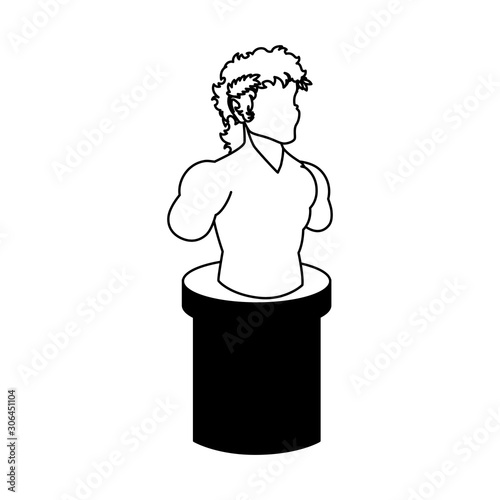 man body sculpture, art gallery on white background