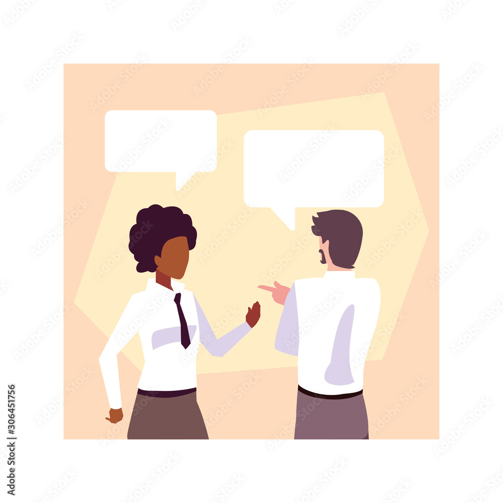 business couple in the work office with speech bubble business couple in the work office with speech bubble