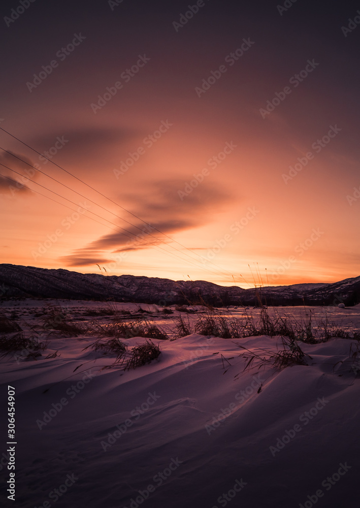 Majestic sunset during winter