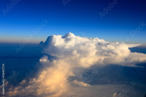 View of cloud and twilight from the window of airplane