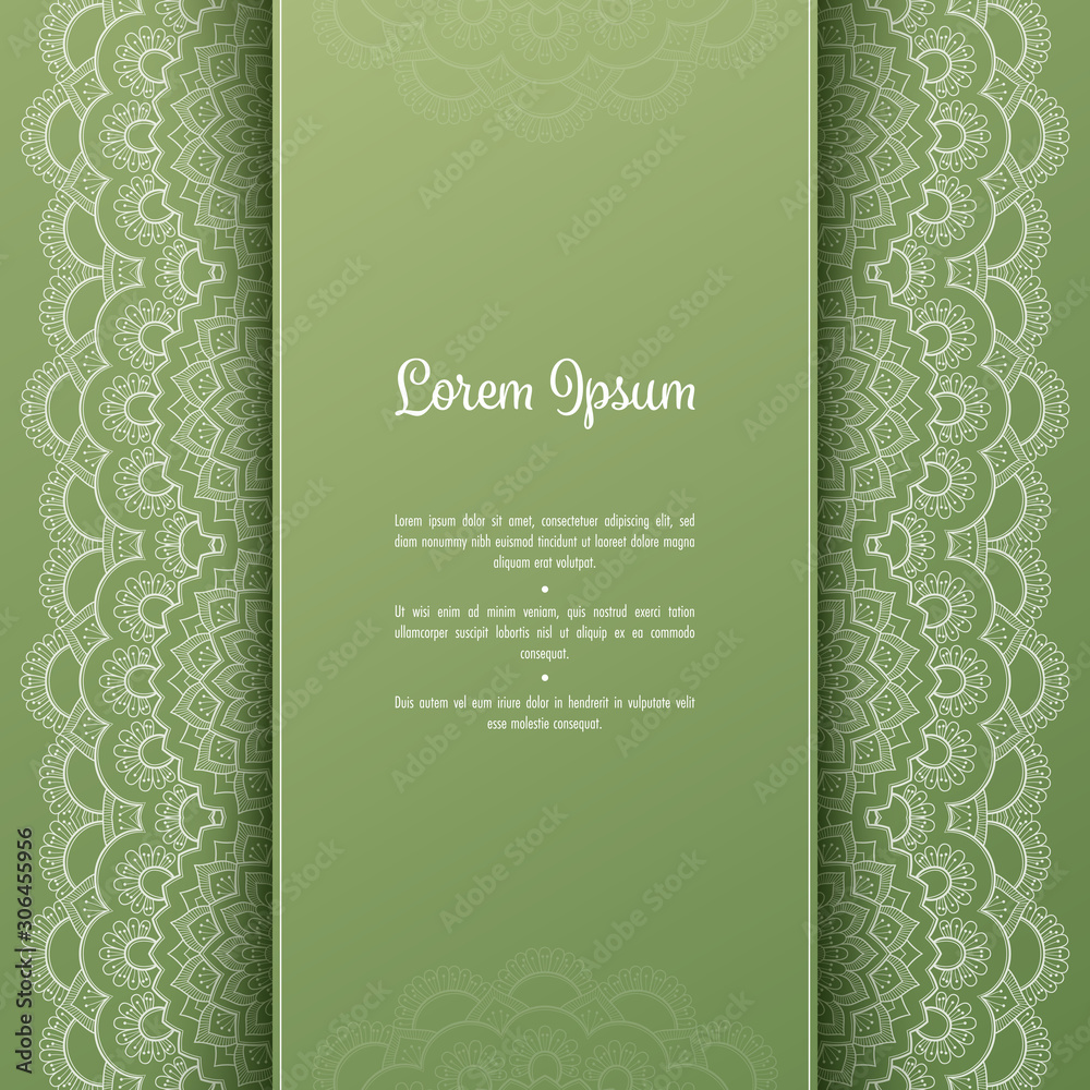 Naklejka premium Greeting card or invitation template with filigree lace frame. Design for romantic events