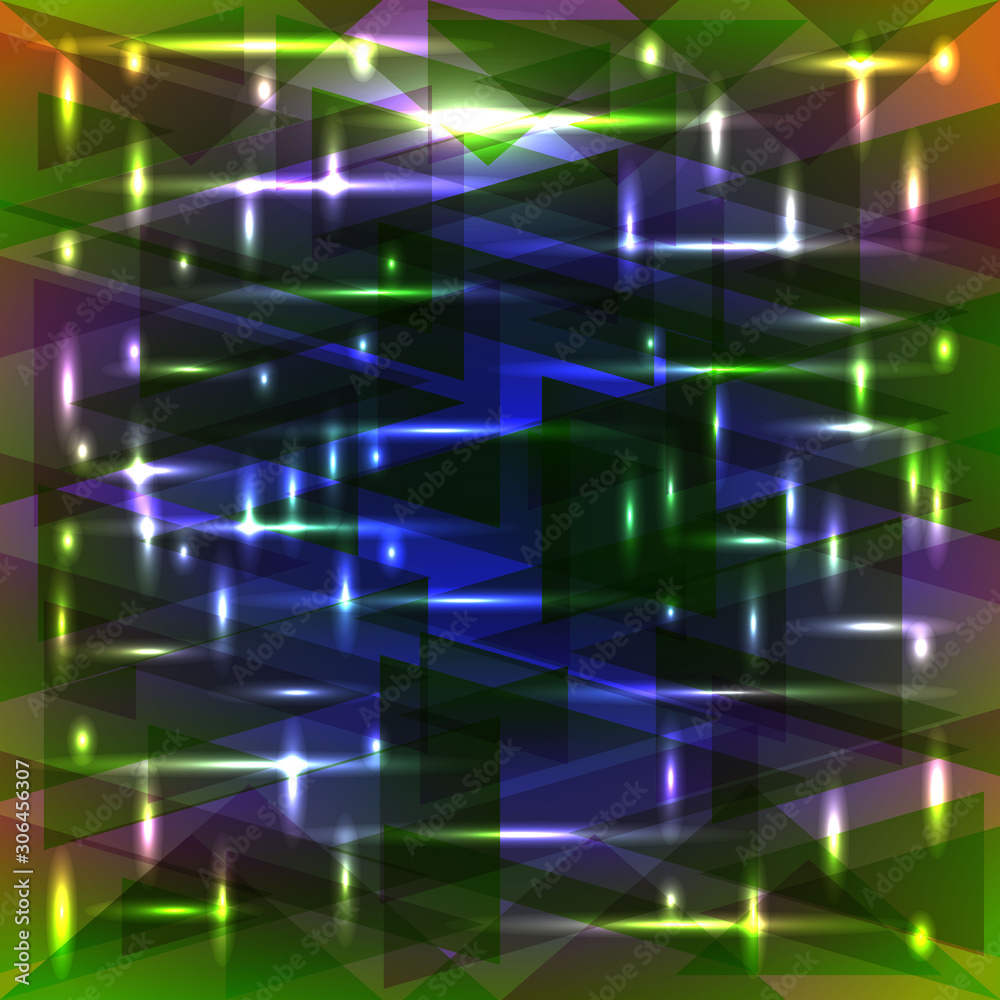 Bright cosmic luminous green and blue triangles at the edges. Bright cosmic luminous green and blue triangles at the edges.