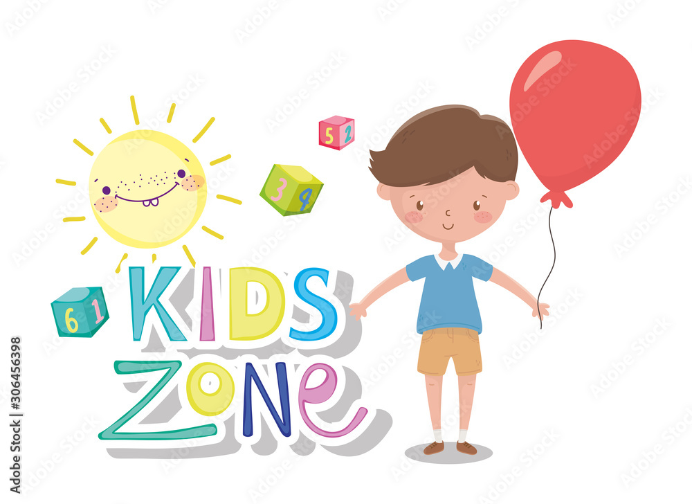 kids zone, cute little boy with balloon cubes toy cartoon sun kids zone, cute little boy with balloon cubes toy cartoon sun