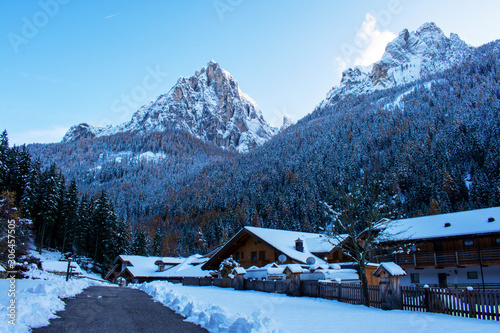 Italy, Trentino, Val di Fassa - 10 november 2019 - Wonderful snowy landscape in Val di Fassa © Stefano