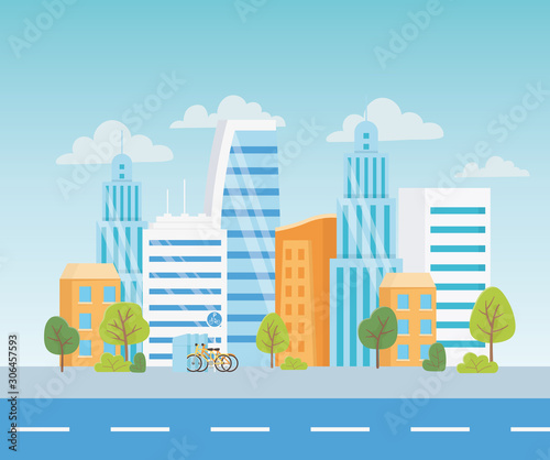 urban ecology parking bicycles transport street city town trees