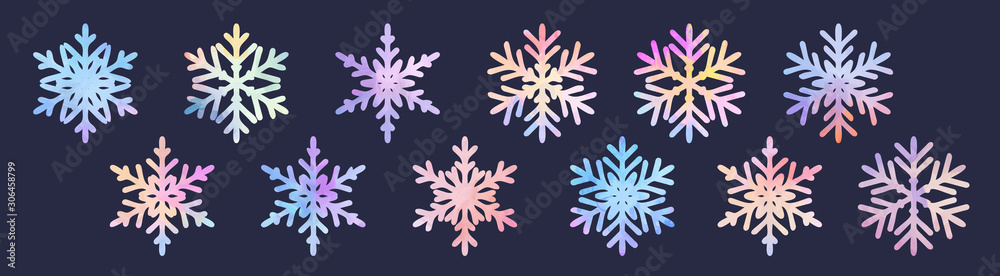 Big bundle set of vector hand drawn doodle watercolor snowflakes