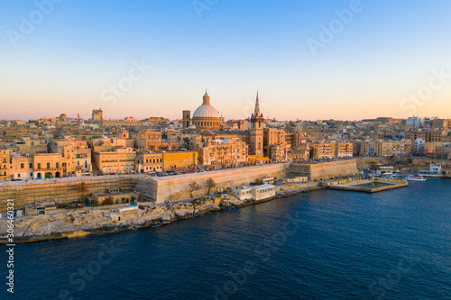 Valletta city - capital of Malta. Europe. Sunset, blue sky