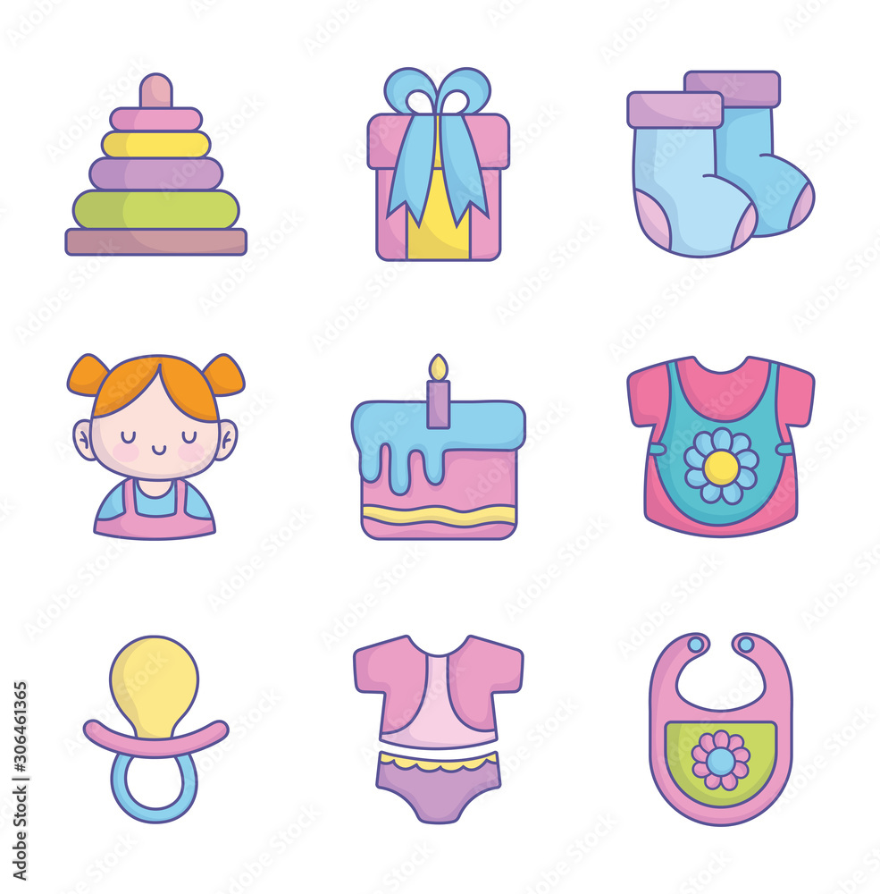 Baby Shower Clothes Toys Accessories Icons Collection Stock Vector baby-shower-clothes-toys-accessories-icons-collection-stock-vector