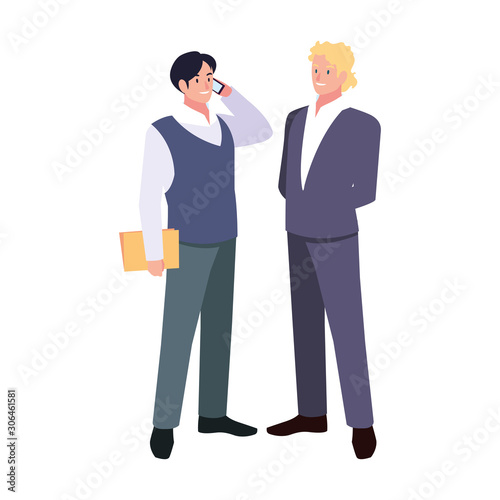 businessmen standing with various views, poses and gestures