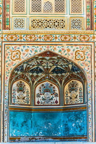 An alcove at the Ganesh Pol palace at Amber Fort in Rajasthan, India.