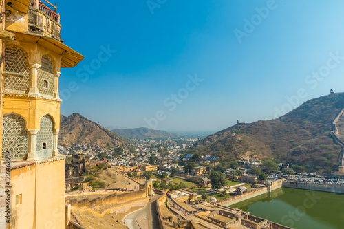 The town of Amer seen from the Amber Fort in Rajasthan, India.
