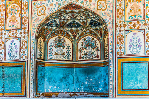 An alcove at the Ganesh Pol palace at Amber Fort in Rajasthan, India.