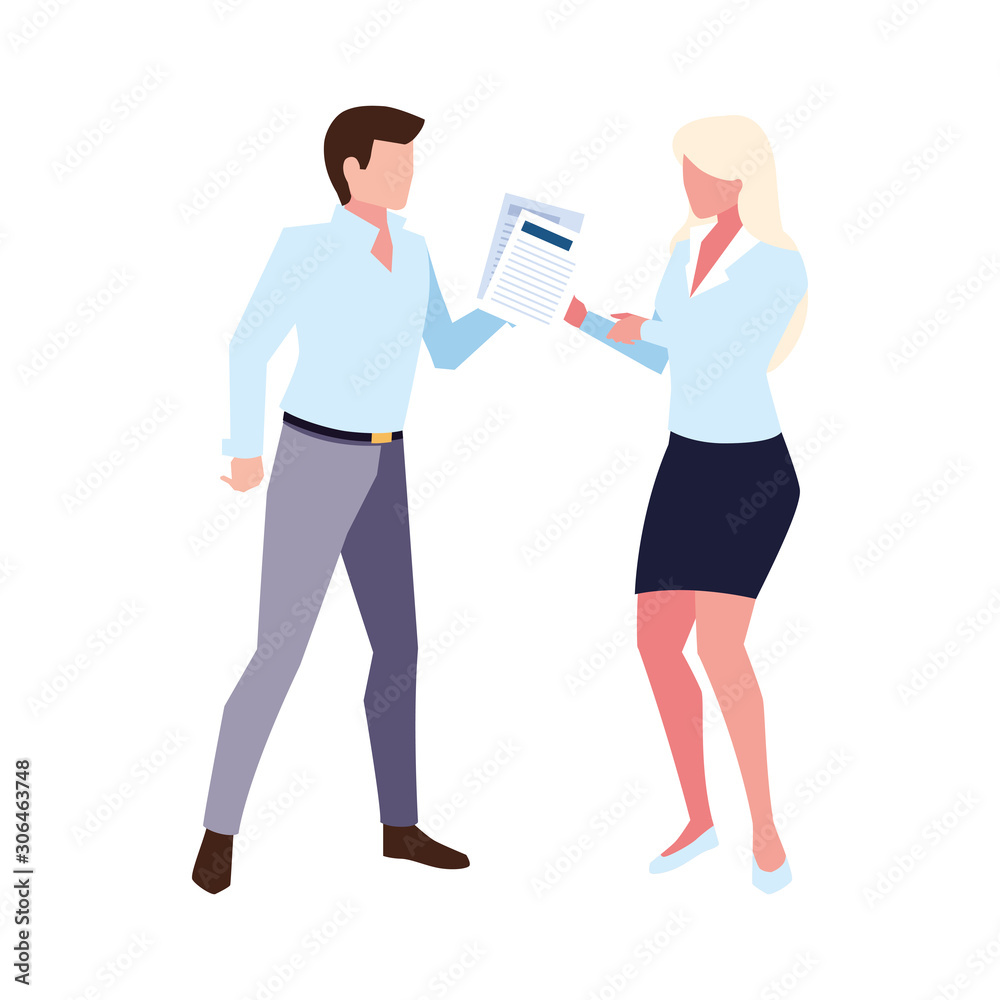 business couple standing on white background