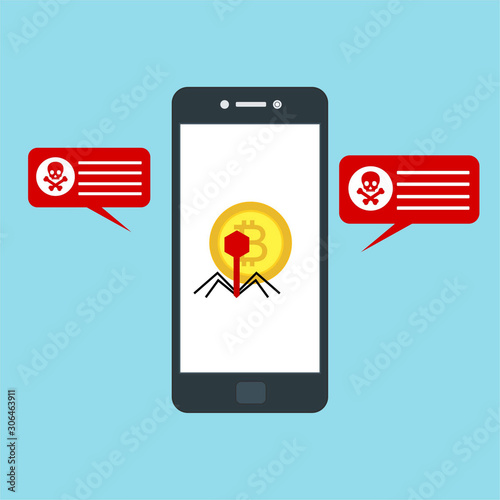 hacking concept. Hacking private information from smartphone. email spam virus, Internet security, data protection, Cyber crime, cryptography. Flay Vector Illustration.