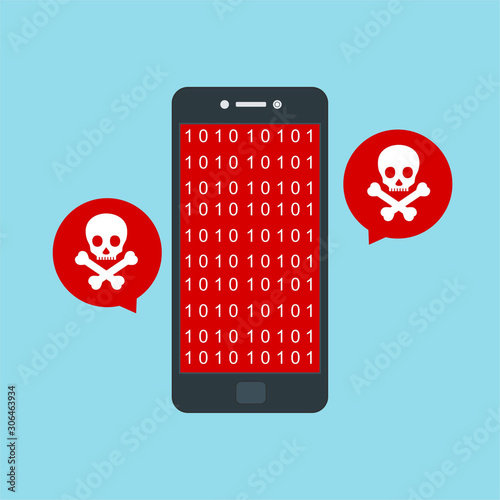 hacking concept. Hacking private information from smartphone. email spam virus, Internet security, data protection, Cyber crime, cryptography. Flay Vector Illustration.