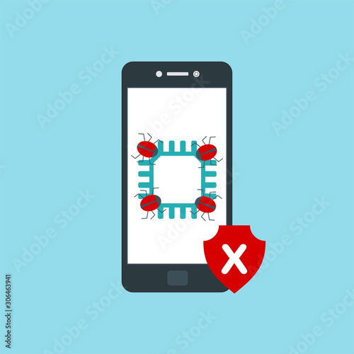 hacking concept. Hacking private information from smartphone. email spam virus, Internet security, data protection, Cyber crime, cryptography. Flay Vector Illustration.