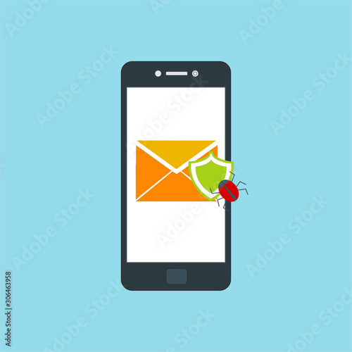 hacking concept. Hacking private information from smartphone. email spam virus, Internet security, data protection, Cyber crime, cryptography. Flay Vector Illustration.