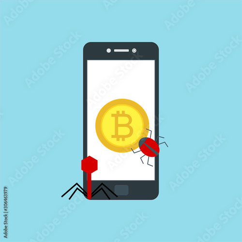 hacking concept. Hacking private information from smartphone. email spam virus, Internet security, data protection, Cyber crime, cryptography. Flay Vector Illustration.