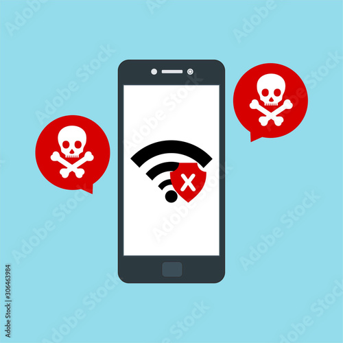 hacking concept. Hacking private information from smartphone. email spam virus, Internet security, data protection, Cyber crime, cryptography. Flay Vector Illustration.