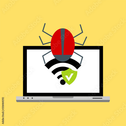 Data phishing, hacking online scam on computer laptop concept. . Illustration of internet virus malware for web banners, web sites, printed materials, etc.