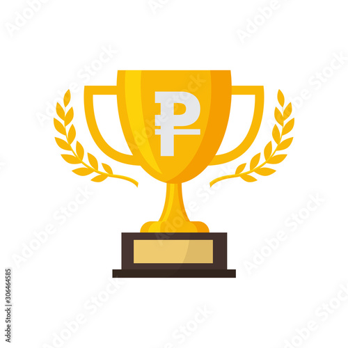 Gold trophy with silver rouble sign,vector illustration
