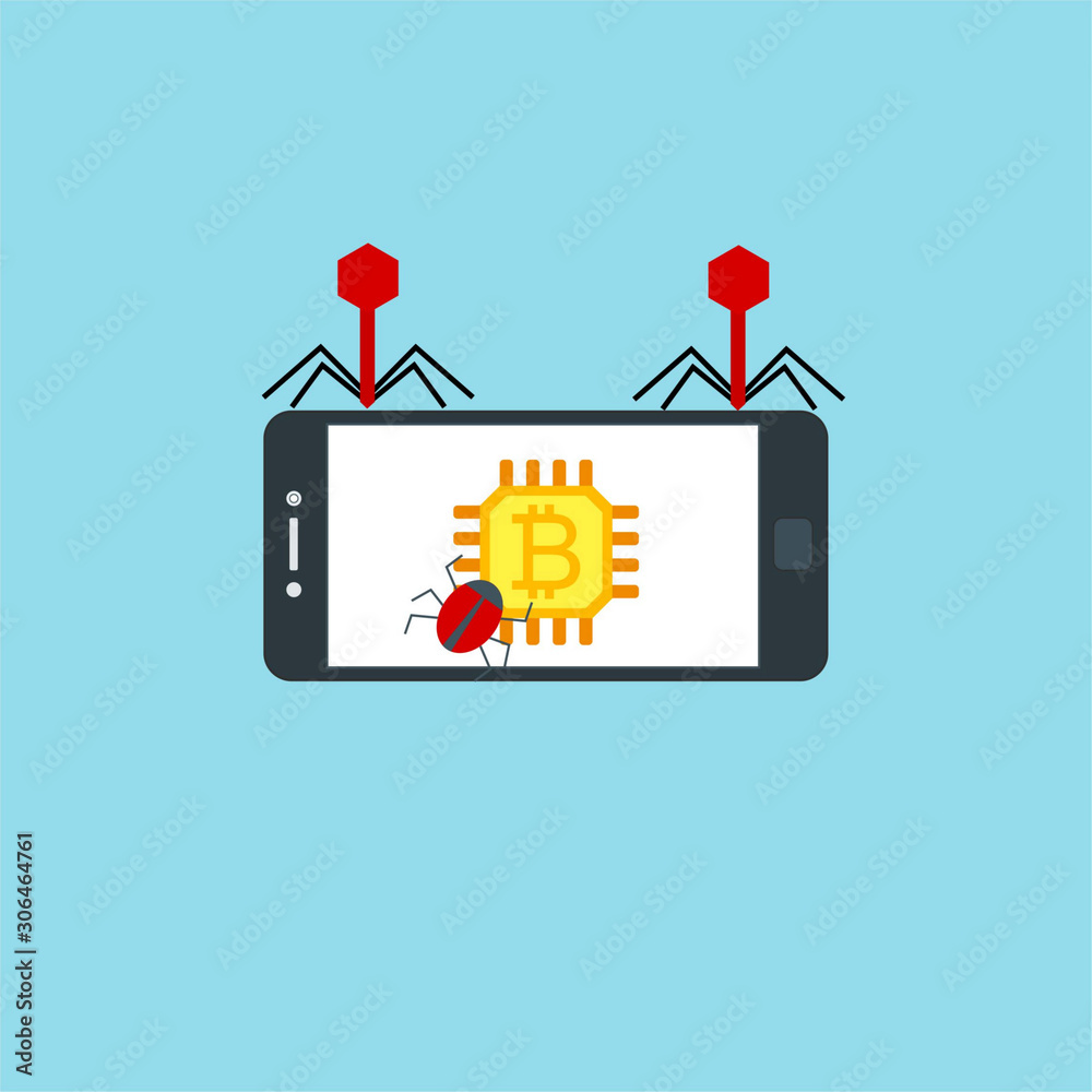 Danger virus on a smartphone. hacking spyware. smartphone security alert icon. flat vector illustration Danger virus on a smartphone. hacking spyware. smartphone security alert icon. flat vector illustration