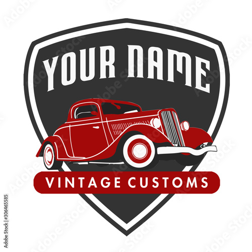 Old Red Car Garage Vector Logo Concept