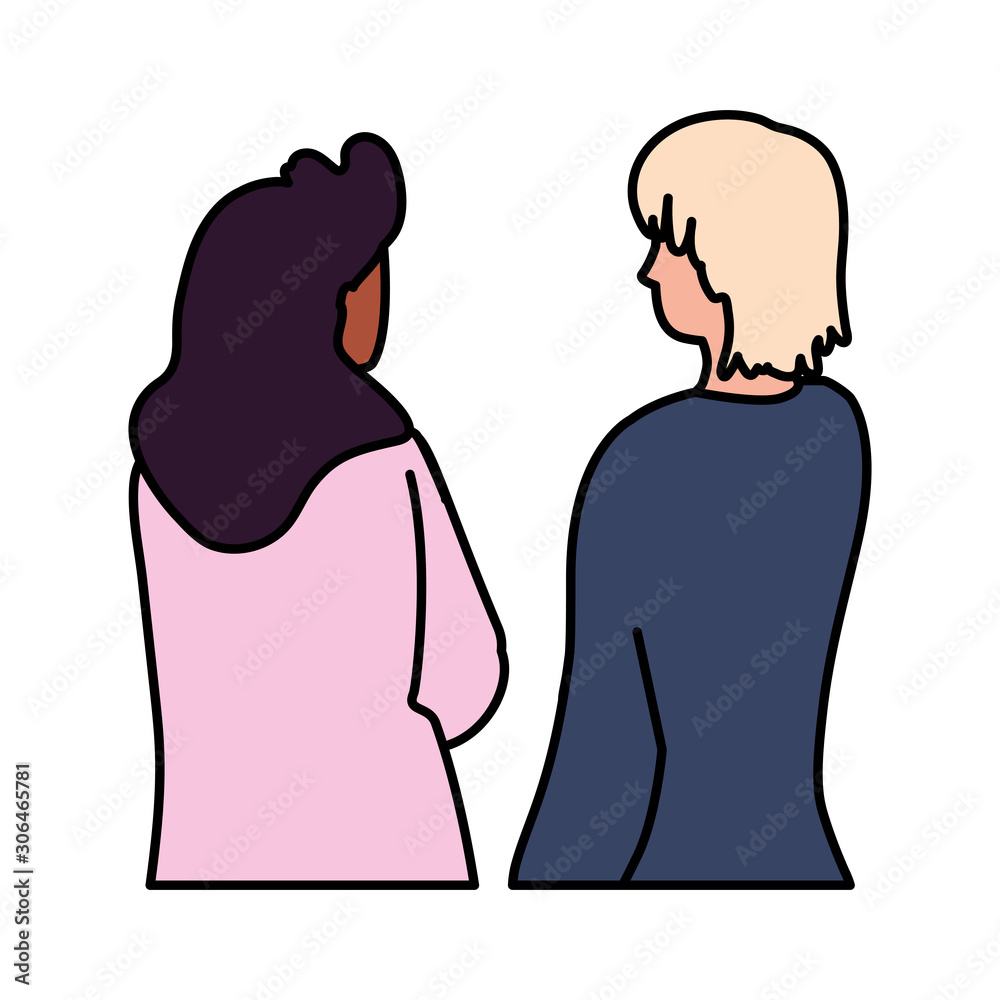 couple of people in back position on white background couple of people in back position on white background