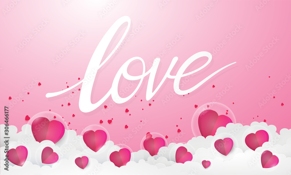 Beautiful vector illustration of graphic style ,text love hearts. Romantic creative concept. paper cut deep style.