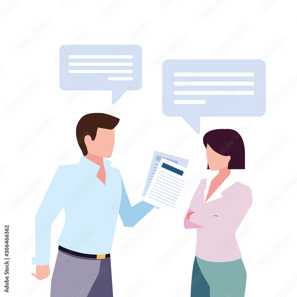 business couple with speech bubble on white background business couple with speech bubble on white background