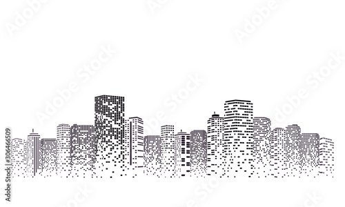 Digital building city Illustration at night, City scene on night time.