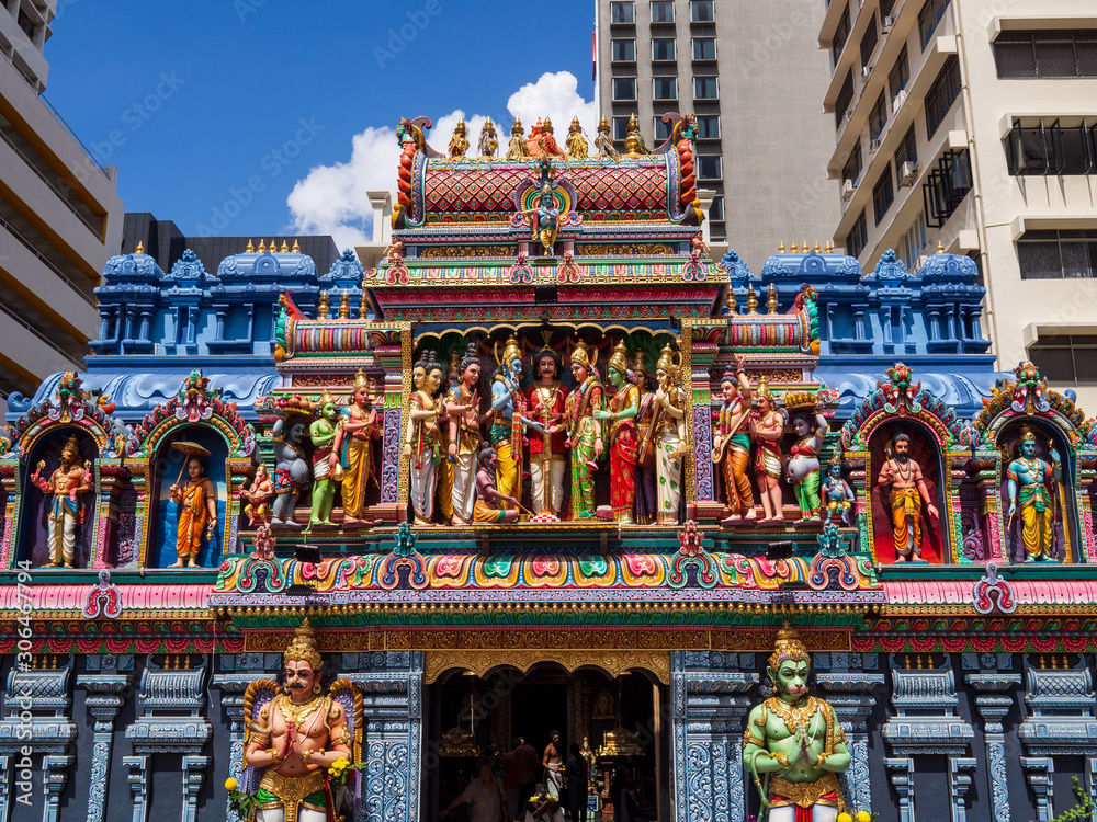 Facade of Sri Krishnan Hindu temple in Singapore	