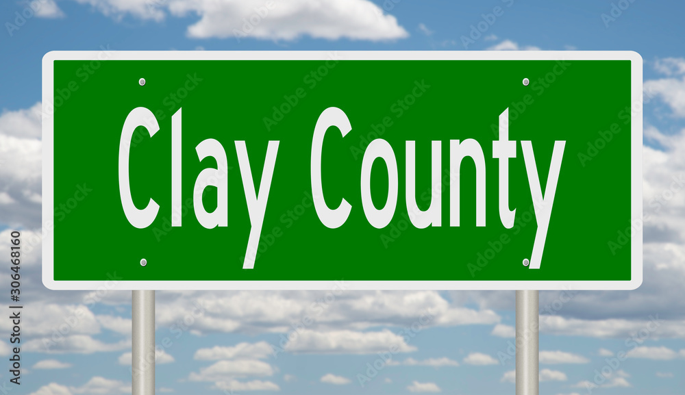 Rendering of a green 3d highway sign for Clay County Rendering of a green 3d highway sign for Clay County