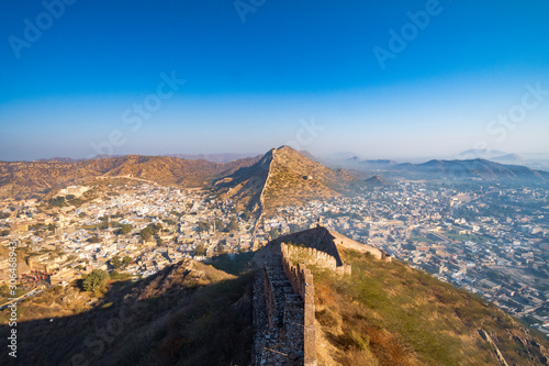 A distant shot of Amer City in Rajasthan, India.