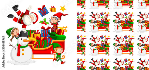 Seamless background design withSanta and christmas elf