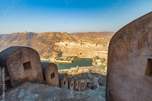 A shot of the Amber Fort taken from an opposite hill.