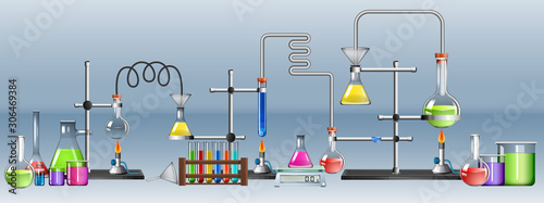 Science lab with many equipments photo