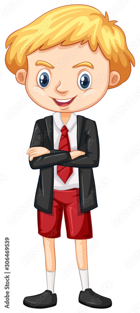 One happy boy in school uniform One happy boy in school uniform