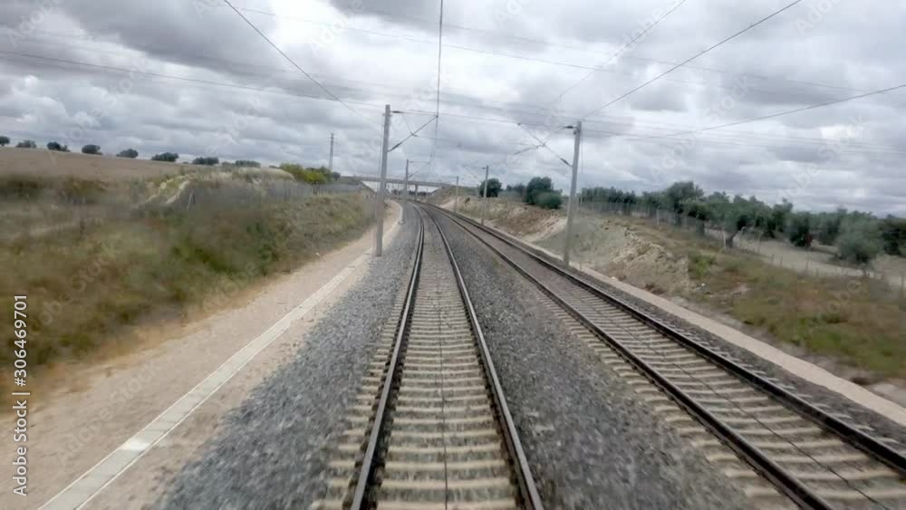 View of the last car of the train. high-speed train View of the last car of the train. high-speed train