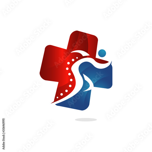 Sport medical center logo design vector illustration. athlete recovery rehab symbol sign isolated