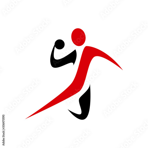 Handball vector sign. Abstract colorful silhouette of player for tournament logo or badge. Handball logo team