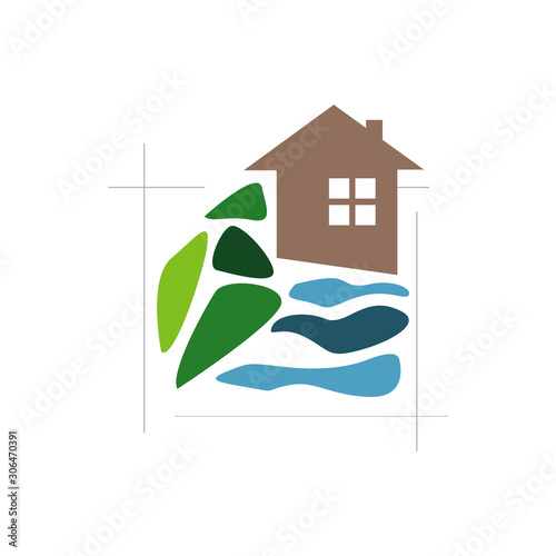 gardening expert landscaping logo design vector. lawn and house illustrations