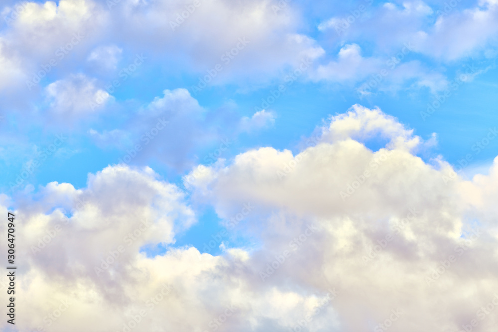 Fototapeta premium Beautiful blue sky with clouds on a bright day. Horizontal photography