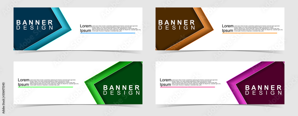 Set of abstract vector banners design. Collection of web banner template. modern template design for web, ads, flyer, poster with 4 different colors on grey background