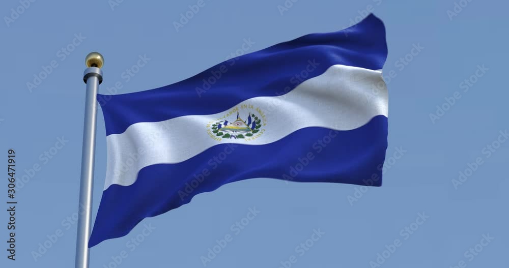 El Salvador flag in front of a clear blue sky, 3d render
