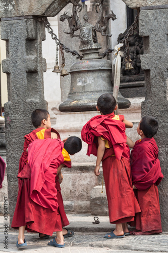 NEPAL, Swayambhunath - 4th May 2014 - Young Buddhist children in Swayambhunath, Nepal. photo