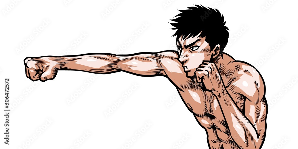 ボクシング ストレート パンチ 殴る 劇画 漫画 イラスト 熱血 闘い バトル Stock Illustration Adobe Stock