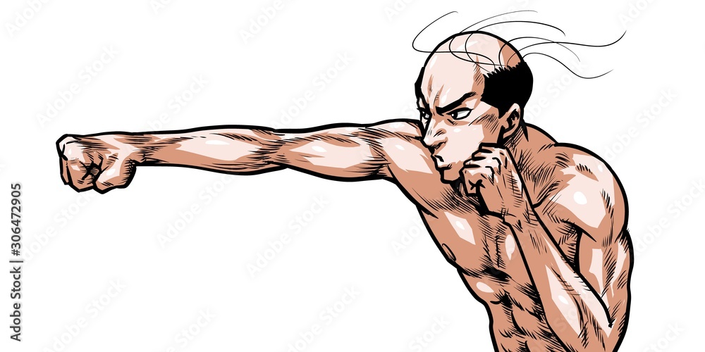 ハゲ 薄毛 脱毛 ボクシング ストレート パンチ 殴る 劇画 漫画 イラスト 熱血 闘い バトル Illustration Stock Adobe Stock